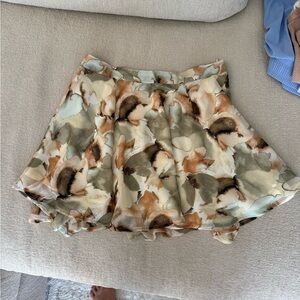 Floral Watercolor A-Line Mini Skirt - Cream & Brown